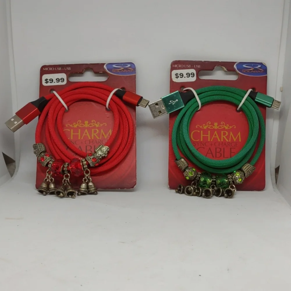 🌷‼️5/$20 - 2 Solaray JEWELED Charm SYCN & CHARGE Cable microUSB USB Red /Green